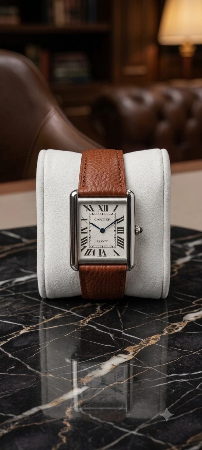 Cartier Tank with Black And Silver Dial: